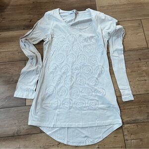 White Long Sleeve Top with Buddha Pattern
